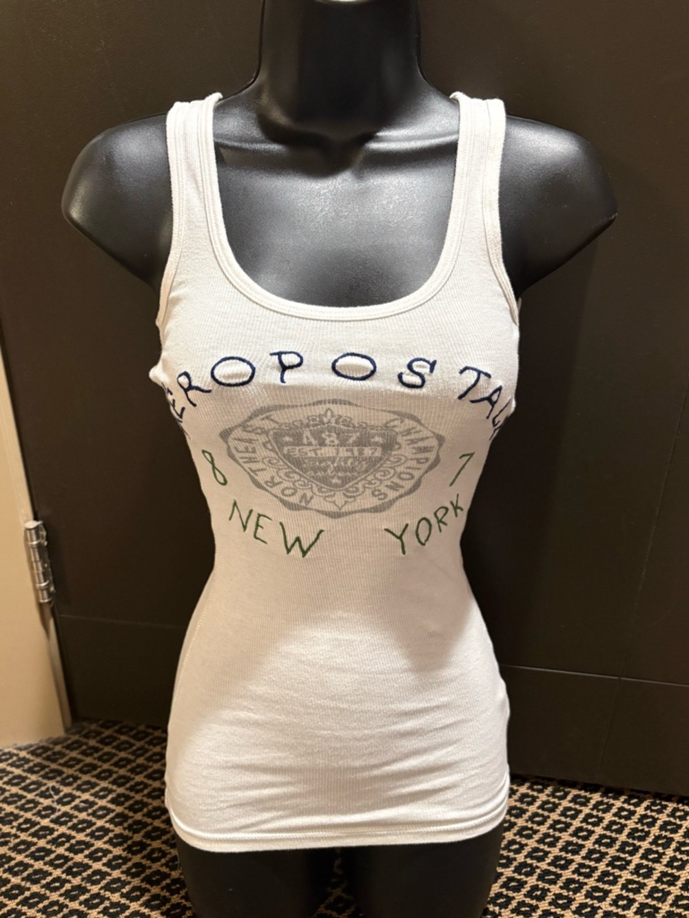 Y2K Aeropostale White Ribbed Logo Tank Top